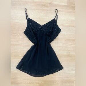 Vintage Y2K Rampage black beaded cami top with adjustable straps size Large